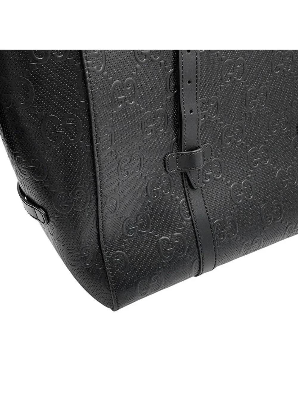 Gucci Tote Bag GG Embossed Leather Black